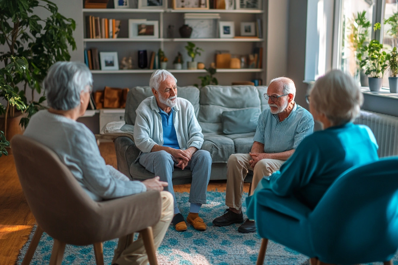 Група пенсіонерів бере участь у груповій психологічній сесії