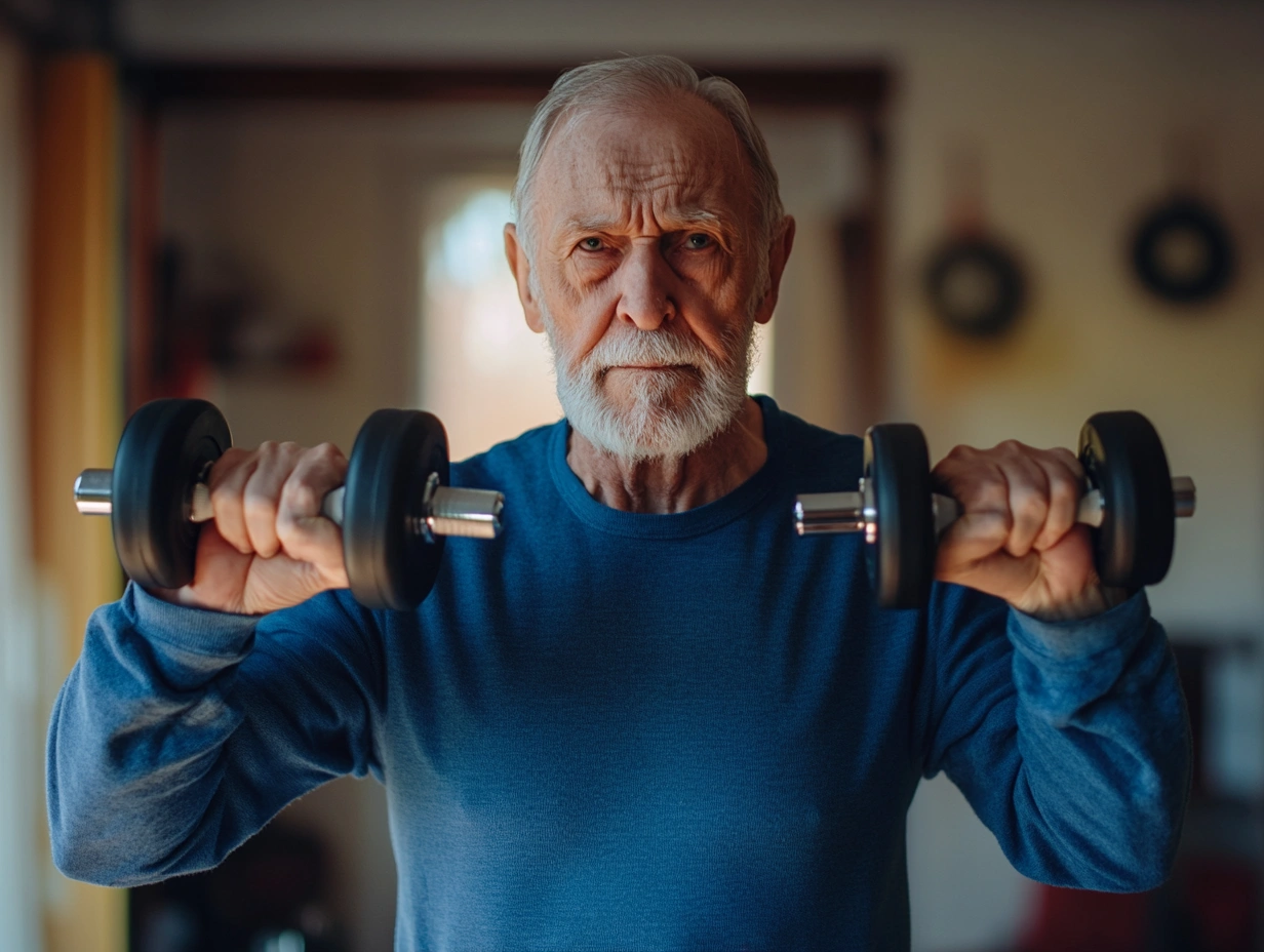 Фото Василя Коваленка, 72 роки, займається силовими вправами з легкими гантелями